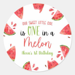 Sticker Rond One In A Melon 1er Anniversaire Fête Watermelon