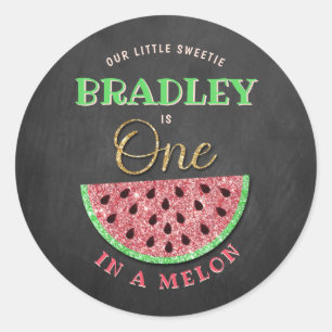 Sticker Rond One In A Melon Chalkboard 1er anniversaire