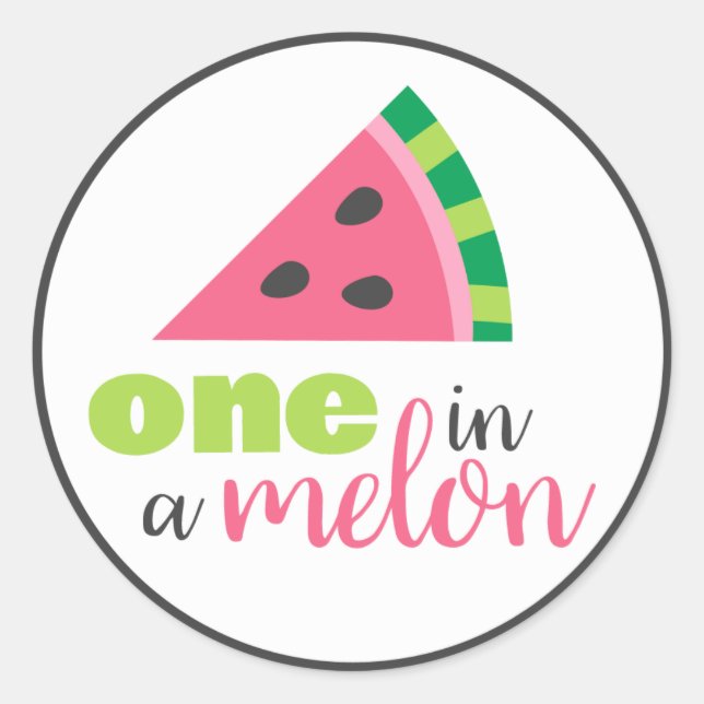 Sticker Rond One in a Melon Watermelon 1er Anniversaire Fête Fa (Devant)