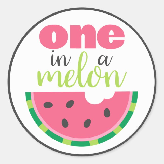 Sticker Rond One in a Melon Watermelon 1er Anniversaire Fête Fa (Devant)