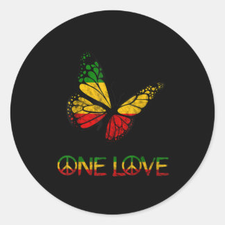 Sticker Rond One Love Butterfly Rasta Reggae