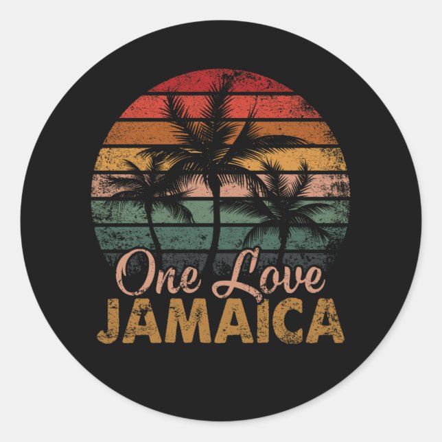 Sticker Rond One Love Jamaïque Cadeau Caraïbes vacances Reggae (Devant)