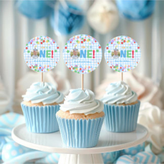 Sticker Rond  One Photo First Birthday  Cupcake Topper