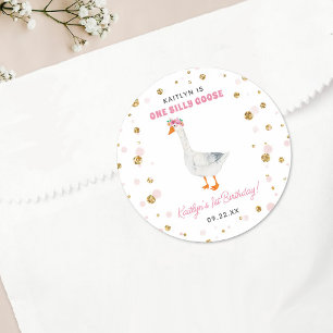 Sticker Rond One Silly Goose Girls 1st Birthday Party