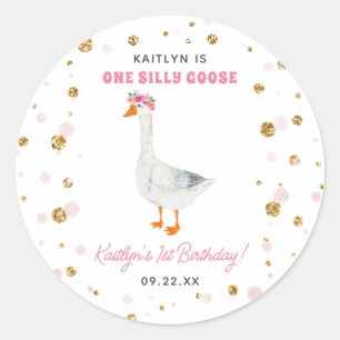 Sticker Rond One Silly Goose Girls 1st Birthday Party