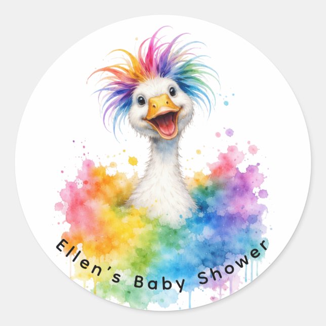 Sticker Rond One Silly Goose Rainbow Baby Shower (Devant)