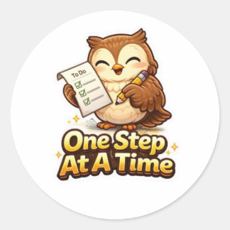 Sticker Rond One Step At A Time – Cute Motivational Owl