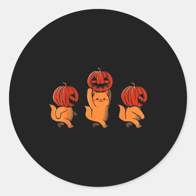 Sticker Rond One Two Three Cute Kittens Pumpkin Halloween Soky  (Devant)