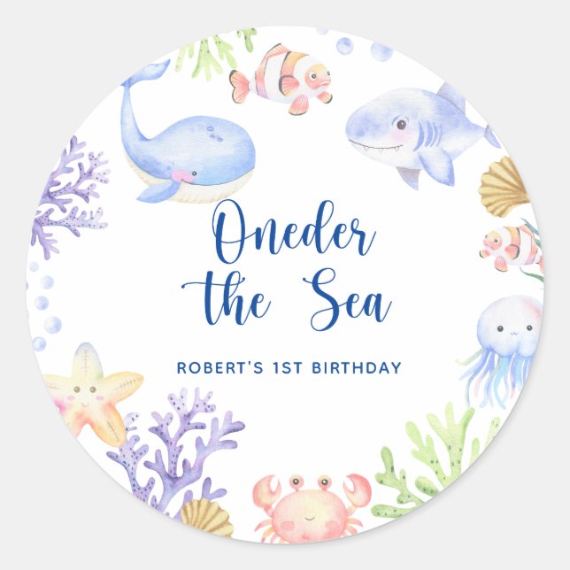 Sticker Rond Oneder The Sea 1st Birthday Under The Sea (Devant)