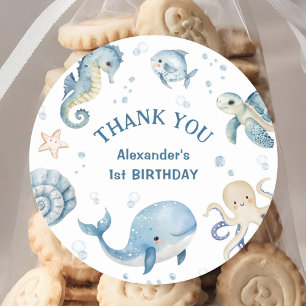Sticker Rond ONEder The Sea Boy 1er Anniversaire Mignonne Océan