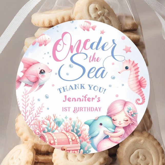Sticker Rond ONEder The Sea ! Petite Sirène rose 1er anniversai (Créateur téléchargé)