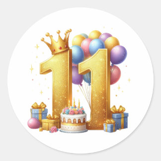 Sticker Rond Onzième anniversaire doré