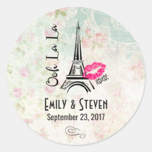 Sticker Rond Ooh La Paris Tour Eiffel Mariage Vintage