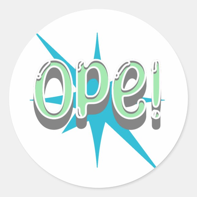 Sticker Rond Ope, Funny Slang Du Midwest | Retro Vert et Bleu (Devant)