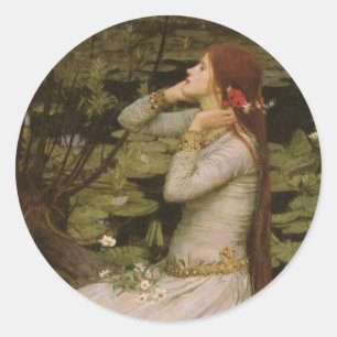 Sticker Rond Ophélie par l'étang par John William Waterhouse