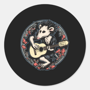 Sticker Rond Opposum Jouer Banjo Opposum Guitare