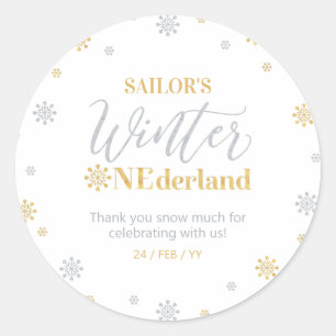 Sticker Rond Or Argent Hiver onederland Merci beaucoup de neige
