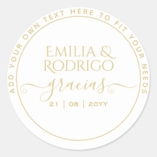 Sticker Rond Or Blanc espagnol Boda Gracias Mariage Merci