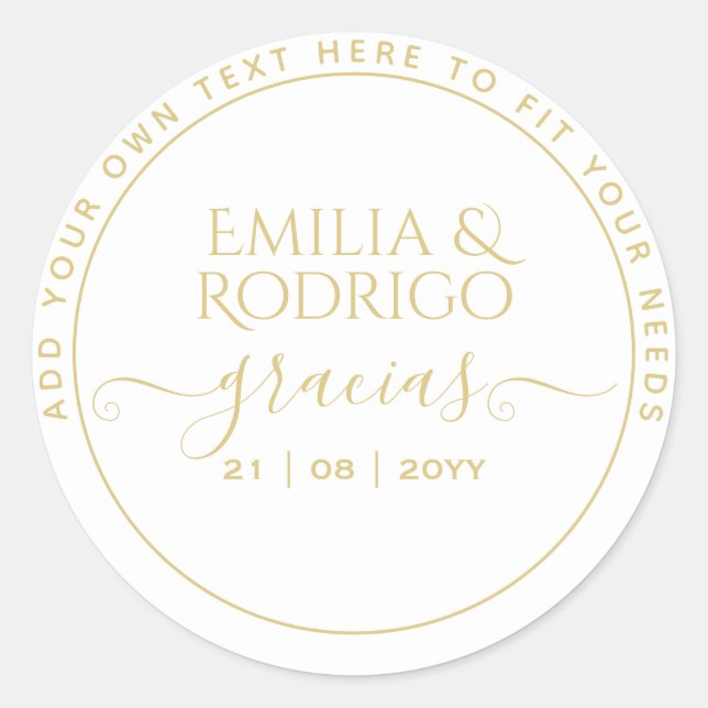 Sticker Rond Or Blanc espagnol Boda Gracias Mariage Merci (Devant)