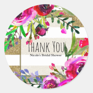 Sticker Rond Or Blanc Rayures Gras Glam Floral Réception de Mar