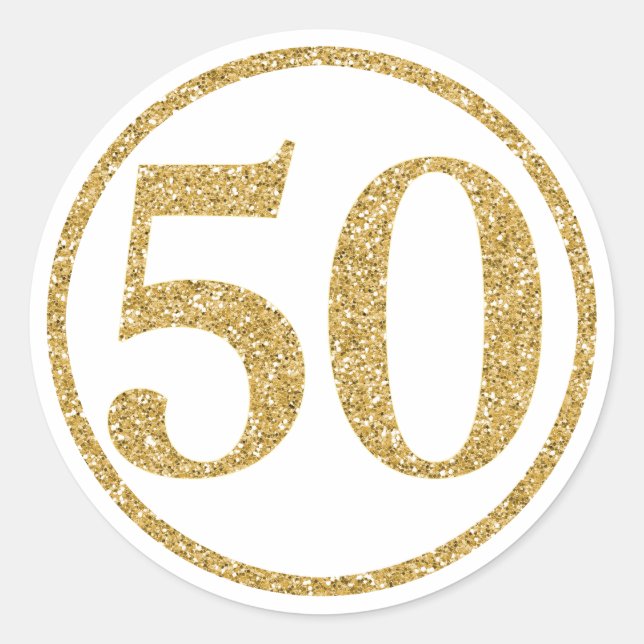 Sticker Rond Or brillant Numéro 50 Anniversaire (Devant)