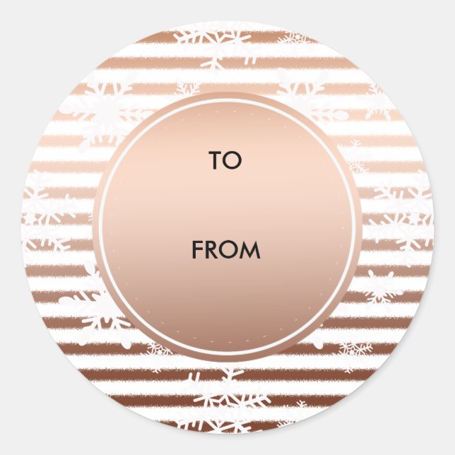 Sticker Rond Or Bronze Ombre Stripes Snowflakes Noël (Devant)