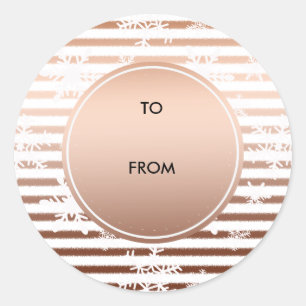 Sticker Rond Or Bronze Ombre Stripes Snowflakes Noël