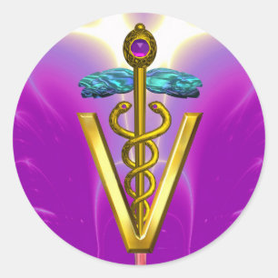 Sticker Rond OR CADUCEUS SYMBOLE VÉTÉRINAIRE Pink Fuchsia