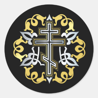 Sticker Rond Or Croix Orthodoxe Avec Ornements