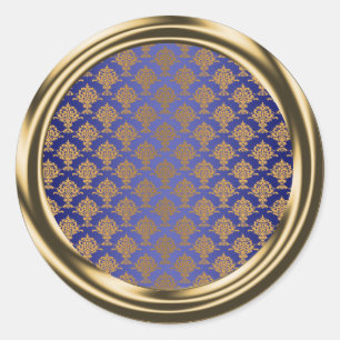 Sticker Rond Or de damassé sur le bleu royal