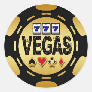 STICKER ROND OR DE VEGAS ET JETON DE POKER NOIR