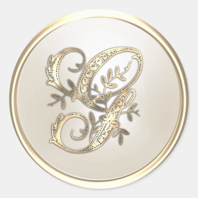 Sticker Rond Or et ivoire Ornate initial Monogramme G (Devant)