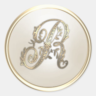 Sticker Rond Or et ivoire Ornate initial Monogramme R
