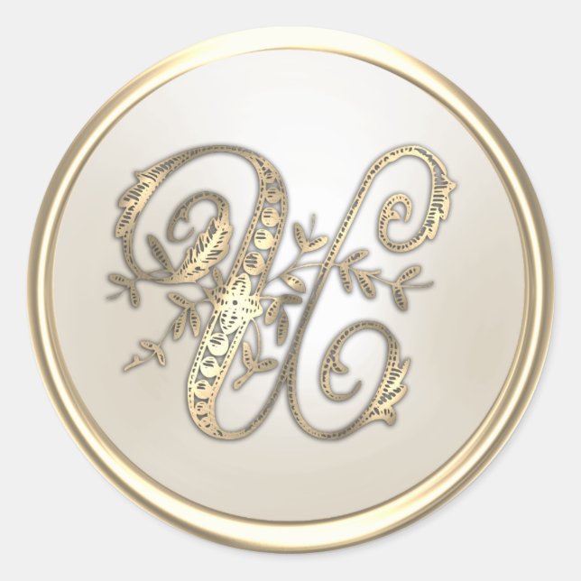 Sticker Rond Or et ivoire Ornate initial Monogramme U (Devant)