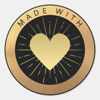 Sticker Rond Or et Noir "Fabriqué avec Amour" Luxe Élégant