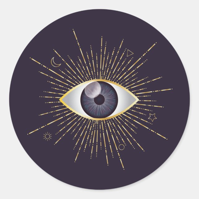 Sticker Rond Or et violet mystique mal oeil Nazar Mati (Devant)