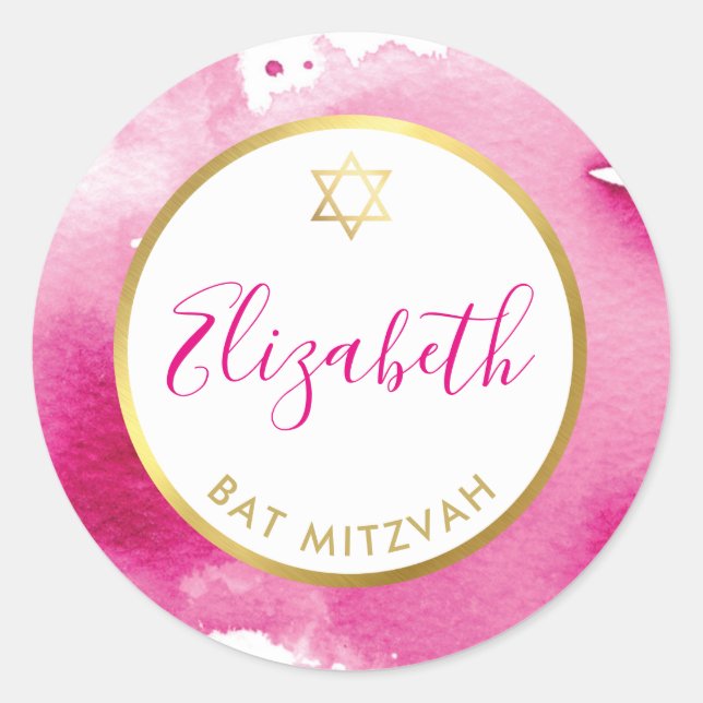 Sticker Rond or étoile bat mitzvah couleur rose foncé (Devant)