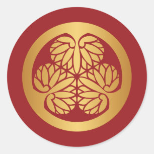 Sticker Rond Or japonais de crête de famille de Tokugawa Aoi