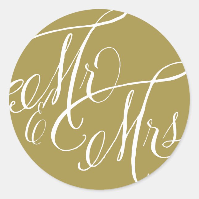 Sticker Rond Or, M. & Mme Elegant Script Mariage (Devant)