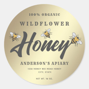 Sticker Rond Or Moderne coeur miel abeille pot de miel