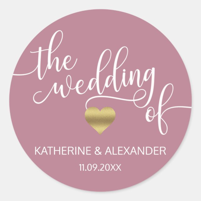 Sticker Rond Or moderne Dusty Mauve Le MARIAGE des phoques (Devant)