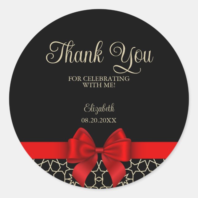 Sticker Rond Or Moderne Égypte Géométrique Rouge Ruban Merci No (Devant)