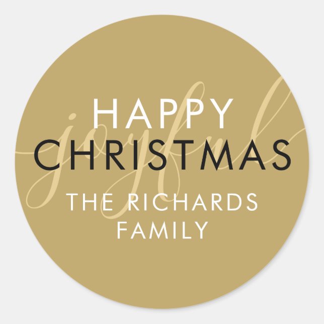 Sticker Rond Or moderne Joyeux Noël Joyeux Script chic (Devant)