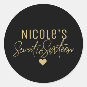 Sticker Rond Or Moderne Script SWEET 16 Toute Couleur Personnal