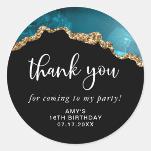 Sticker Rond Or moderne Turquoise Agate Merci Anniversaire