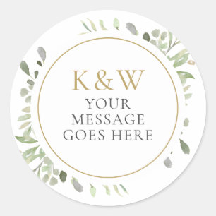 Sticker Rond Or Monogramme Aquarelle Mariage de verdure