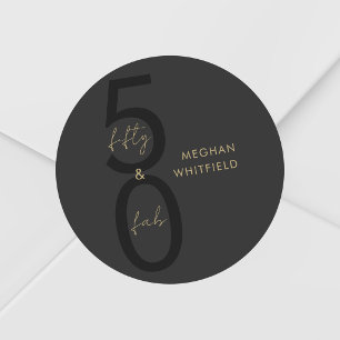 Sticker Rond Or Noir Cinquante ans et Fantastique Script 50e An
