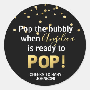 Sticker Rond Or noir pétillant de POP Champagne de baby shower