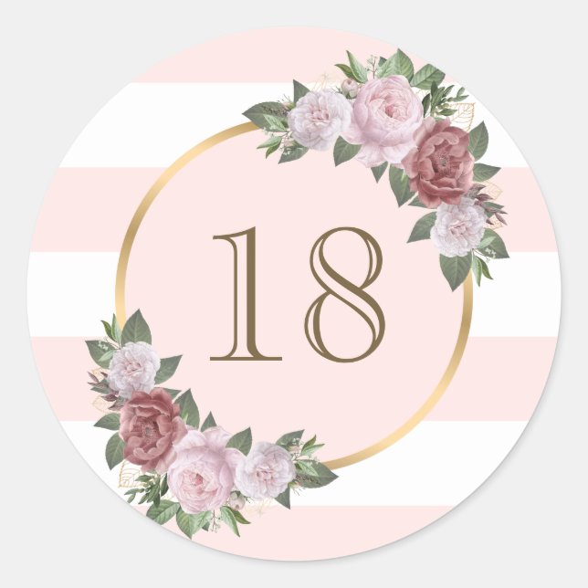 Sticker Rond Or Rose Blush Floral Numéro personnalisé (Devant)