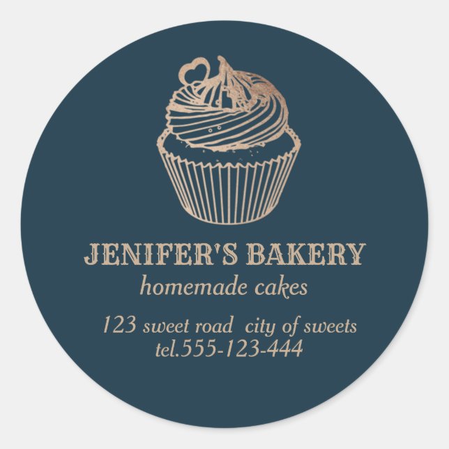Sticker Rond Or rose cupcakes et sucreries maison (Devant)
